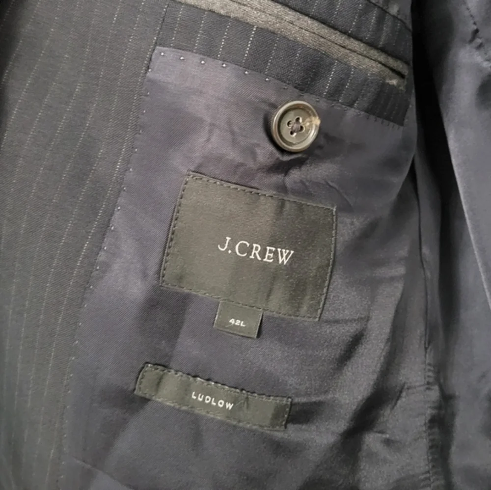 J. Crew Ludlow Slim-Fit Loro Piana Wool Black Pinstripe Men's Suit Jacket Office